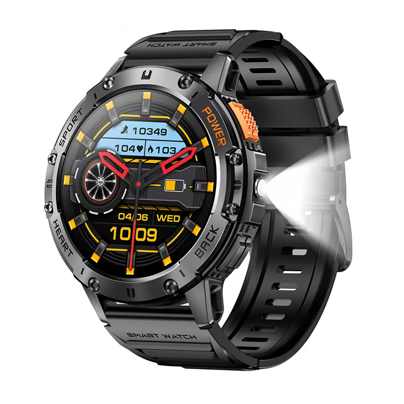 LIGE nouvelle montre intelligente AMOLED hommes avec lampe de poche sport étanche Fitness Tracker Bl