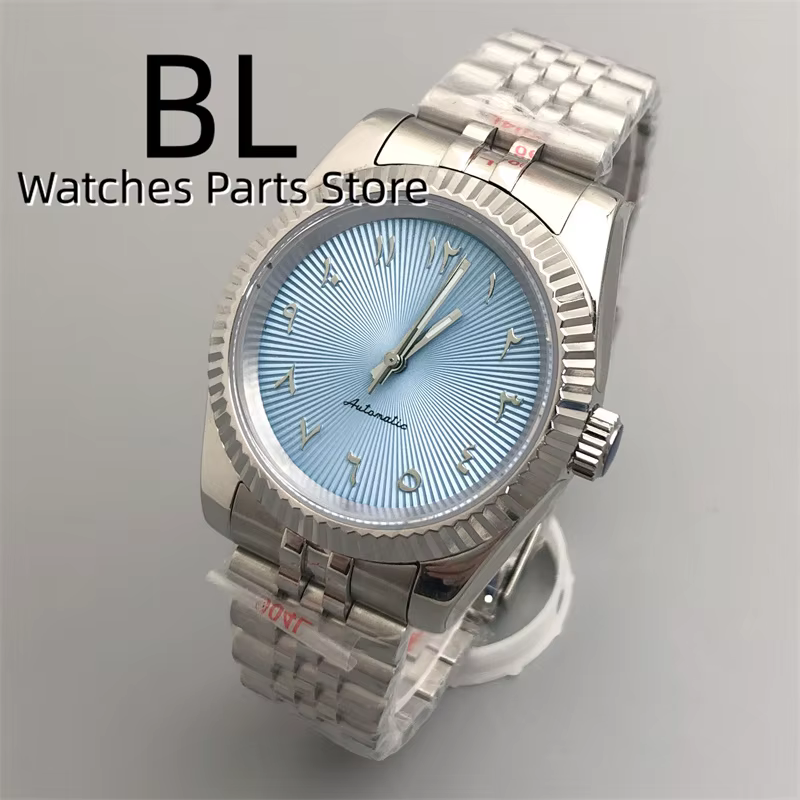 Montre pour homme avec cadran texturé à chiffres arabes bleu glace 36 mm 39 mm, cadran noir, vert, r