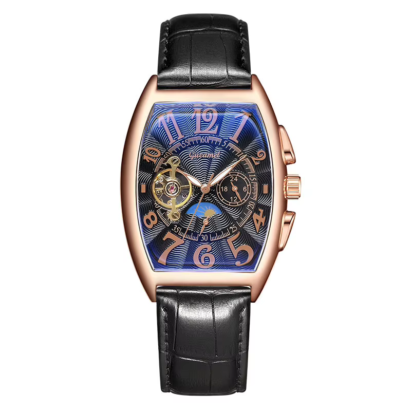 Montre mécanique automatique pour hommes, Design Tourbillon en forme de baril, montre-bracelet d'aff