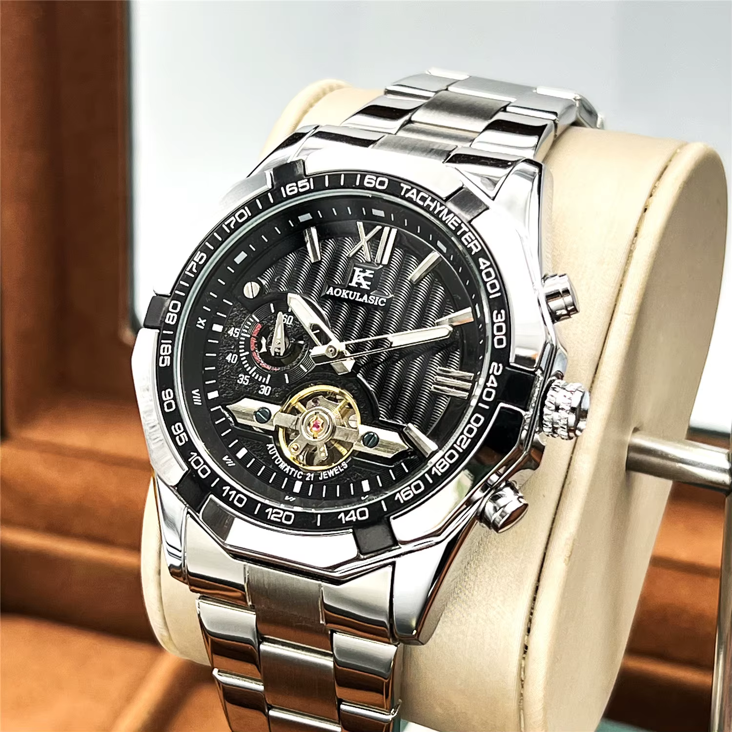 Montre automatique à remontage automatique pour homme, en acier inoxydable, nouvelle, avec petite se