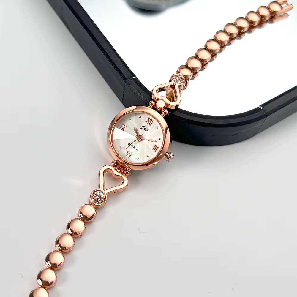 Montre pour femme compacte et raffinée, bracelet Rose Love, pour filles et étudiantes, montre à quar