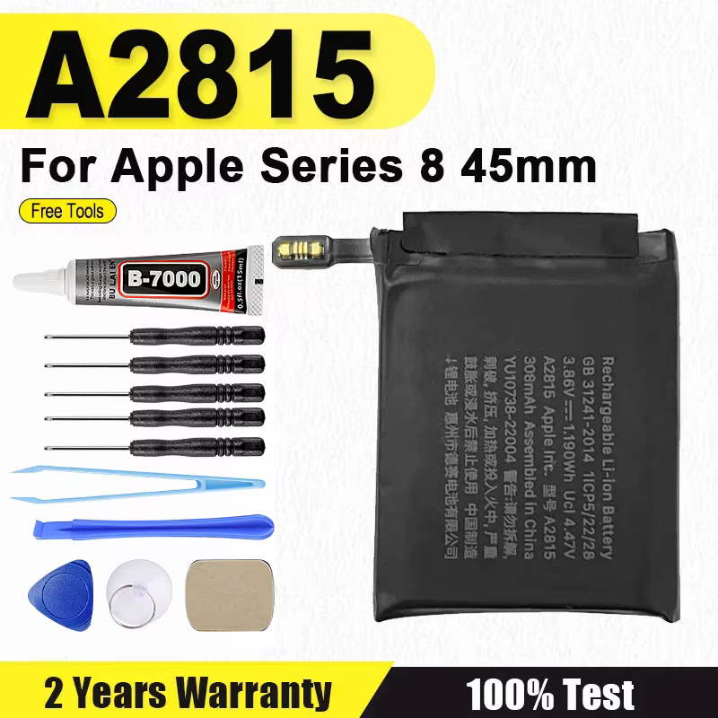 Nouvelle batterie pour Apple Watch série 8 45mm A2815 Batteries de montre intelligente 308mAh batter