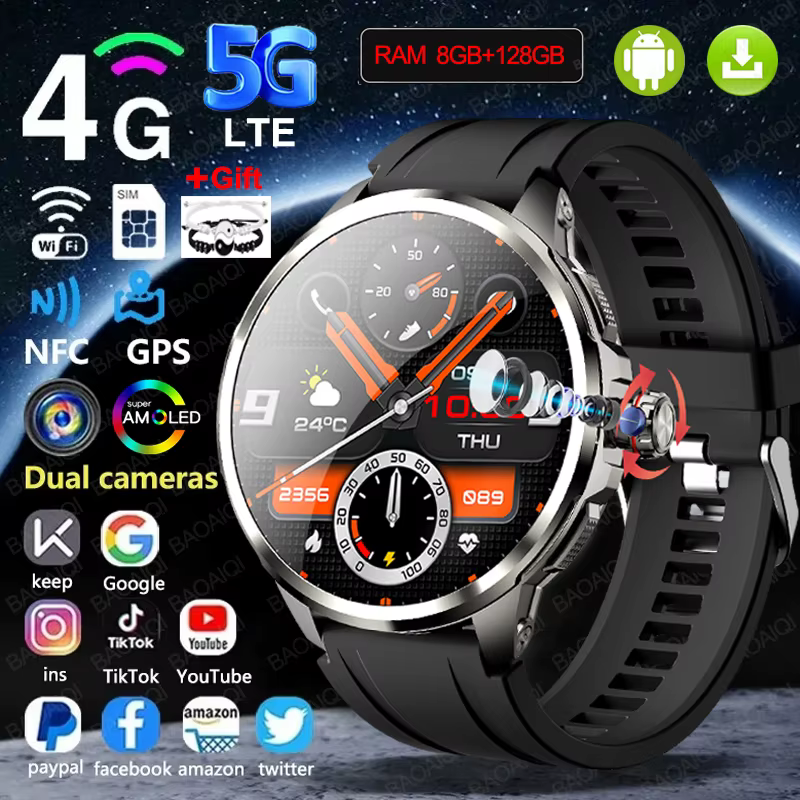 5G/4G GPS WIFI montre intelligente hommes 1.95 pouces 720*720 HD AMOLED 8GB + 128GB RAM horloge 2100