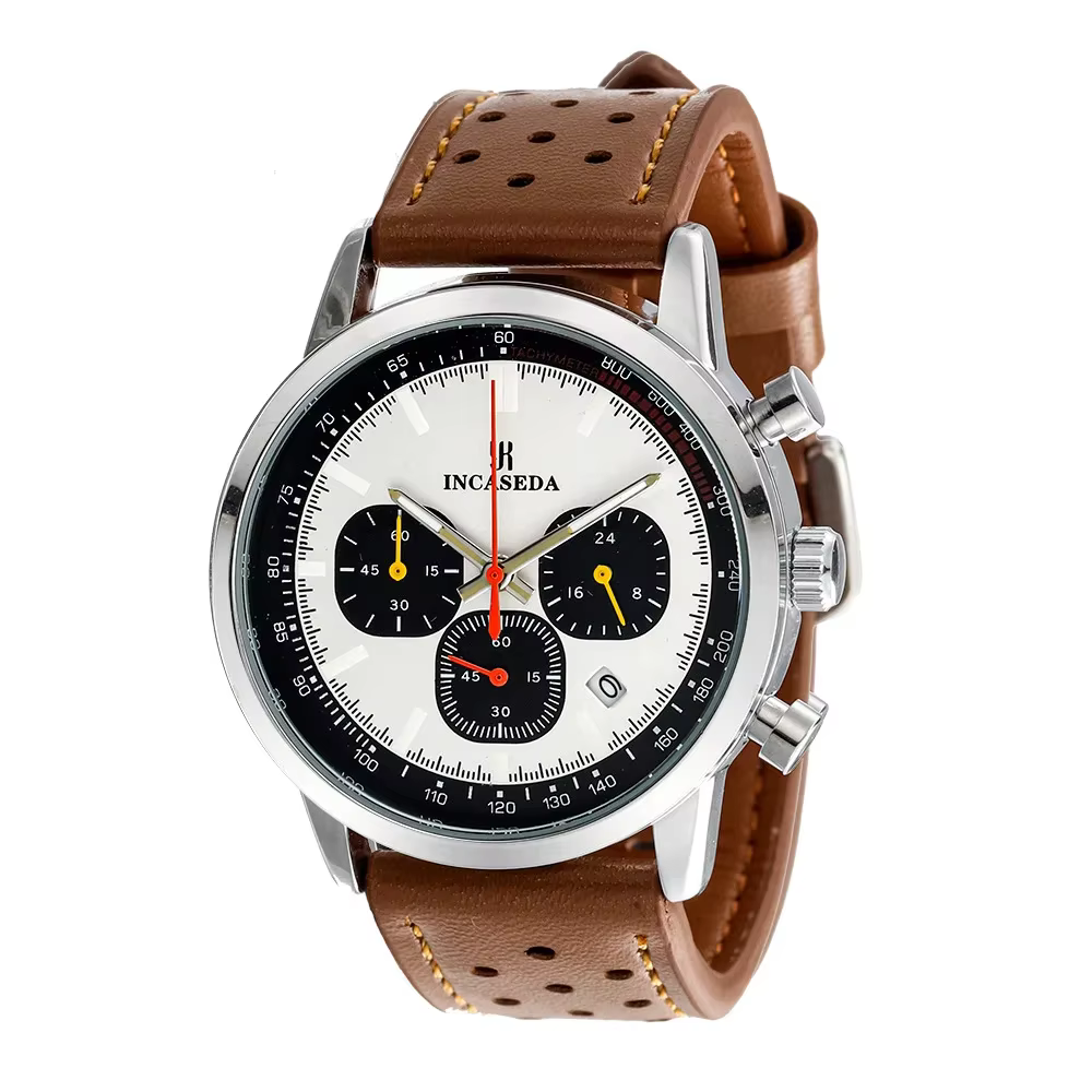 Montre chronographe sportive étanche à quartz lumineuse, montres multifonctionnelles en cuir pour co