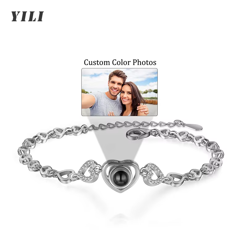 Bracelets personnalisés avec image intérieure, bracelets de projection photo pour femmes, bracelet p
