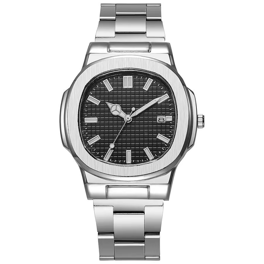 Montre de sport carrée pour hommes, montre-bracelet à Quartz en acier inoxydable avec calendrier de 