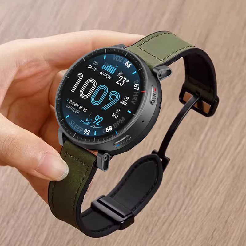 Bracelet Correa de 22mm pour Amazfit Active Max, en Silicone et cuir, sangle magnétique pour montre