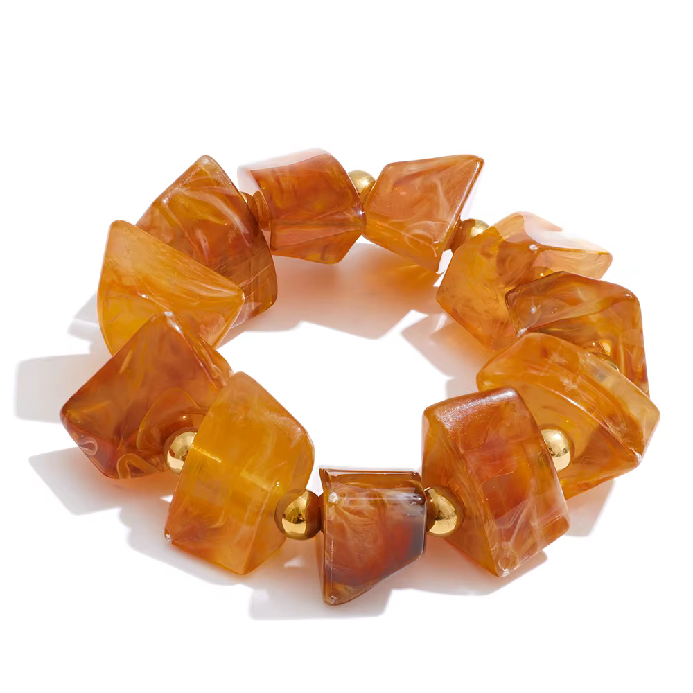 Yhpup 2025 ambre résine acrylique géométrique perle chaîne grand Bracelet Bracelet pour femmes Hyper