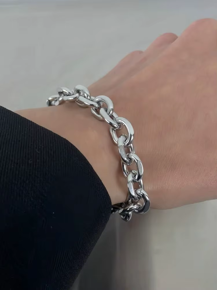 Bracelet Simple en acier inoxydable pour hommes et femmes, couleur argent, boucle OT, chaîne circula