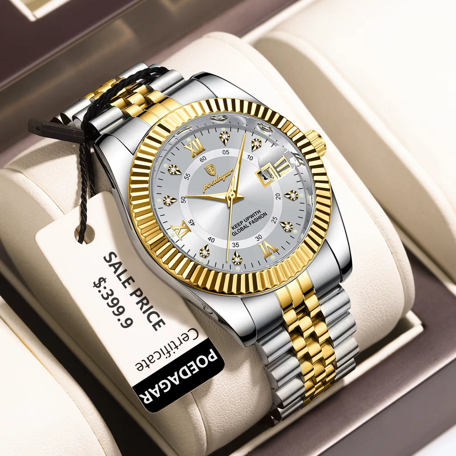 POEDAGAR classique luxe hommes montres à Quartz en acier inoxydable Date homme montre étanche lumine