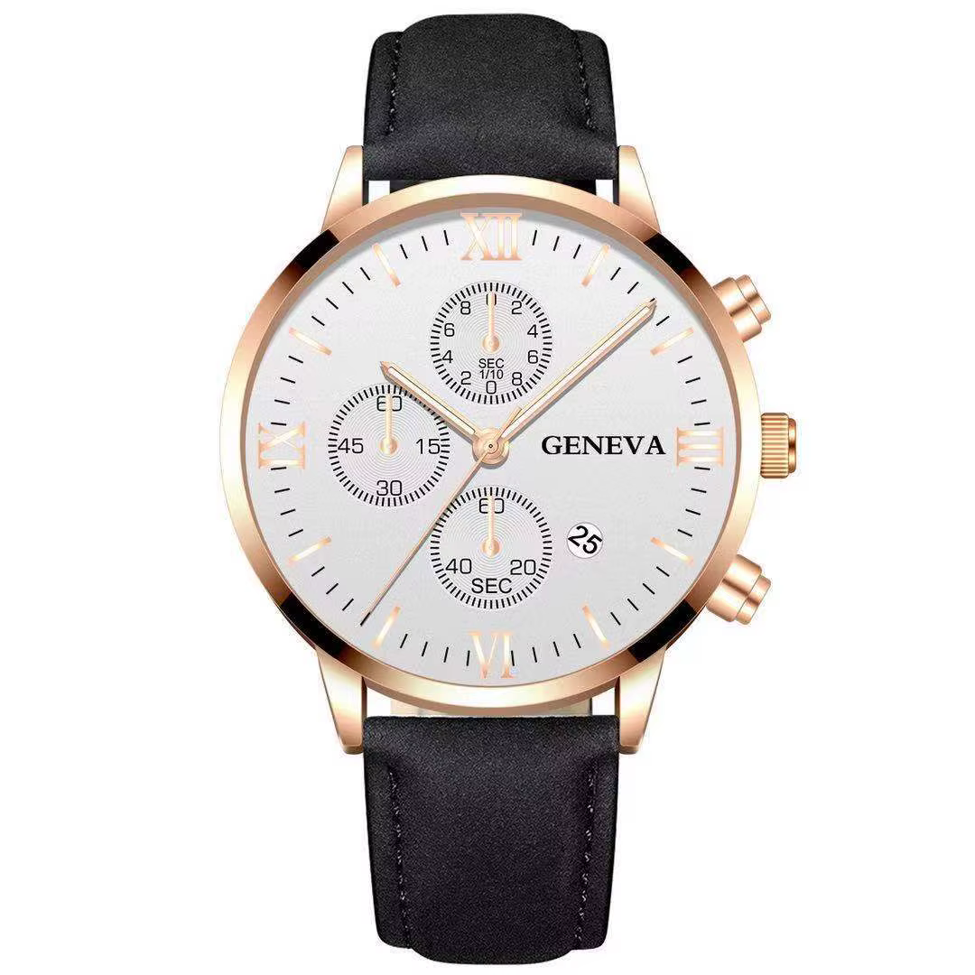 Montre-bracelet pour homme Fashion Geneva, boîtier en alliage, bracelet en cuir, analogique, montre-