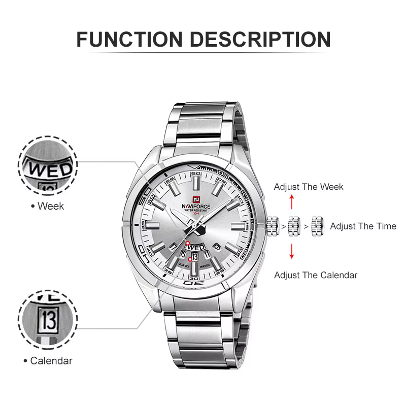 NAVIFORCE montre décontractée classique pour hommes en acier inoxydable teel Sport étanche hommes mo