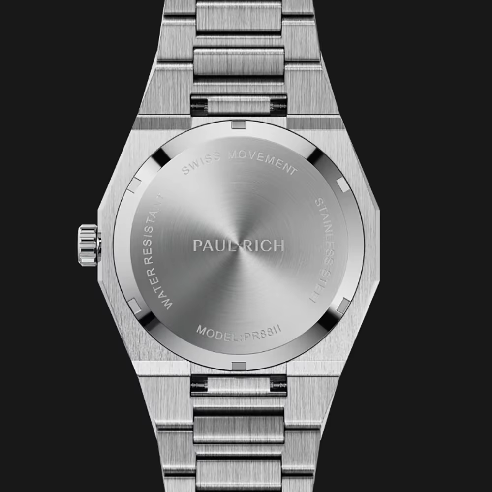 5 ATM résistant à l'eau tout en acier inoxydable étoile poussière cadran arabe montre givrée avec logo PR