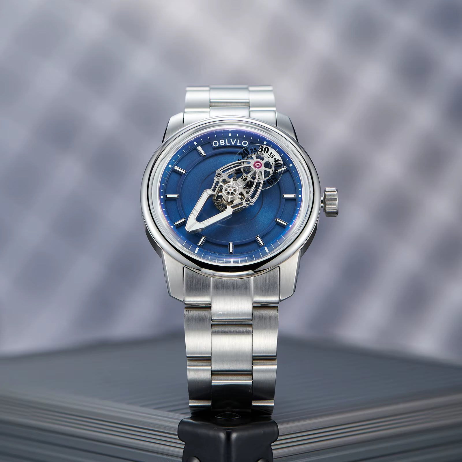 OBLVLO Creative Lightmagazines ed Spacecraft Hommes Cadran Bleu Montre existent SION L Acier Inoxydable Shoous Business