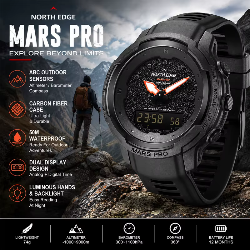Montre de plein air NORTH EDGE MARS PRO pour hommes