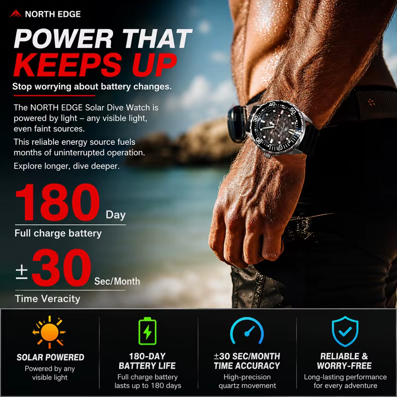 NORTH EDGE TRITON-TI Montre de plongée solaire pour homme en titane