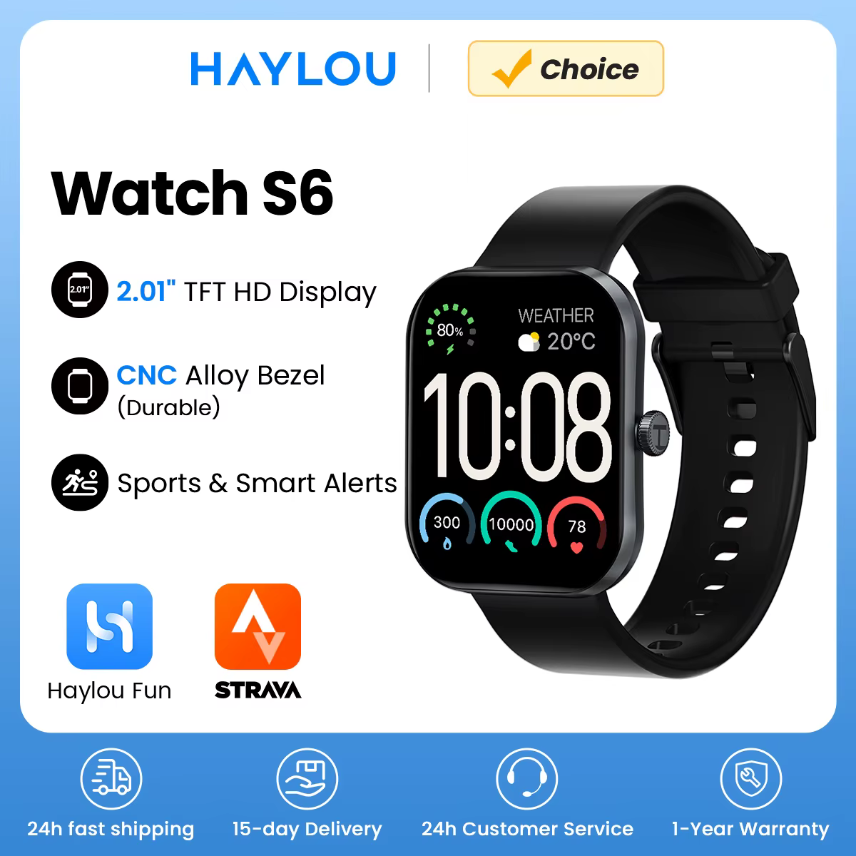 HAYLOU montre S6 Smartwatch 2.01 "Display HD