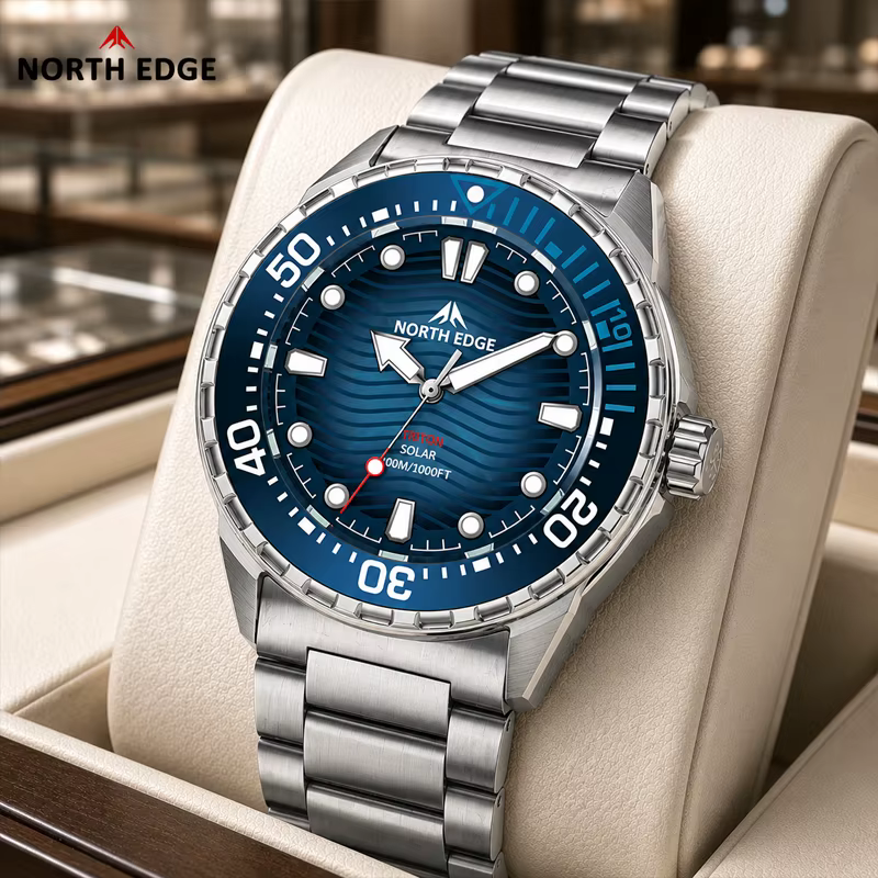 Nouvelle montre de plongée solaire NORTH EDGE 2026 TRITON pour hommes
