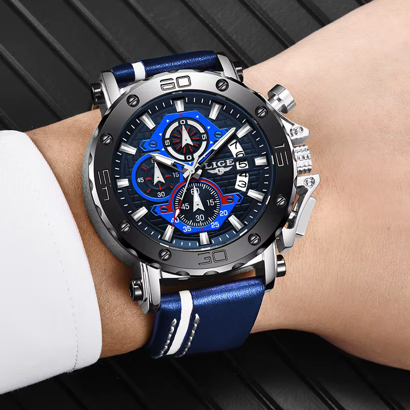 2025 LIGE nouvelles montres pour hommes Top marque de luxe grand cadran montre à Quartz militaire en cuir étanche Sport montre-bracelet Relogio Masculino