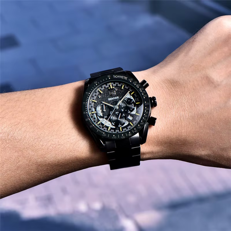 BENYAR mode Sport montre hommes haut de gamme de luxe noir mâle chronographe horloge militaire en acier inoxydable étanche montre-bracelet 5120