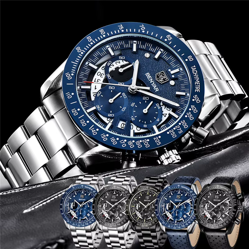 BENYAR mode Sport montre hommes haut de gamme de luxe noir mâle chronographe horloge militaire en acier inoxydable étanche montre-bracelet 5120