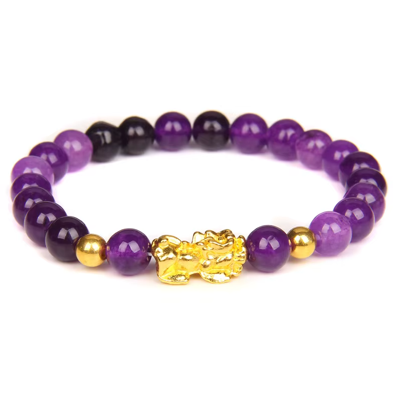 Bracelet de perles d'agates à rayures vertes, Bracelets Feng Shui Pixiu pour femmes et hommes, multicolore, calcédoine, richesse, bonne chance