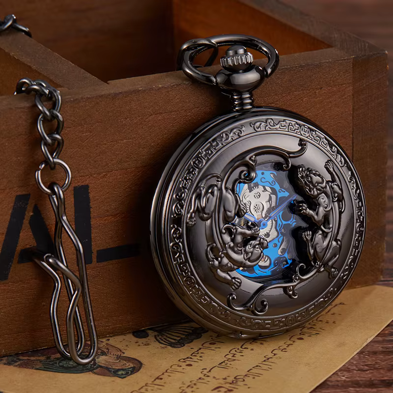 Steampunk – montre de poche mécanique squelette pour hommes et femmes
