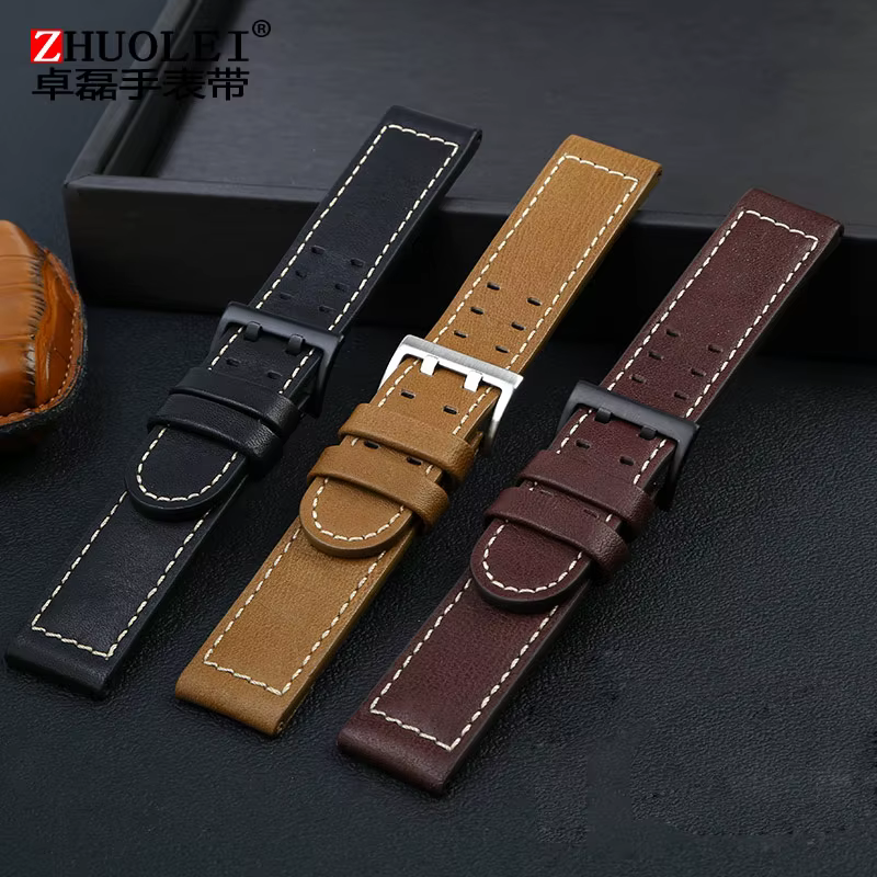 Bracelet de montre en cuir véritable pour homme