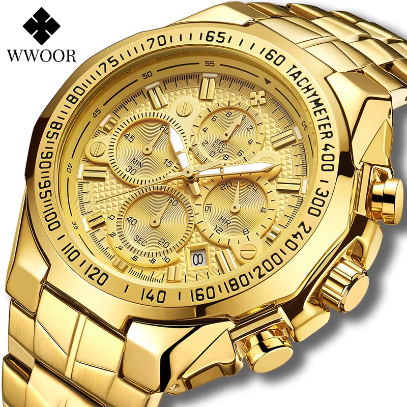 WWOOR montres pour hommes de luxe militaire Quartz acier inoxydable vieille montre étanche chronographe