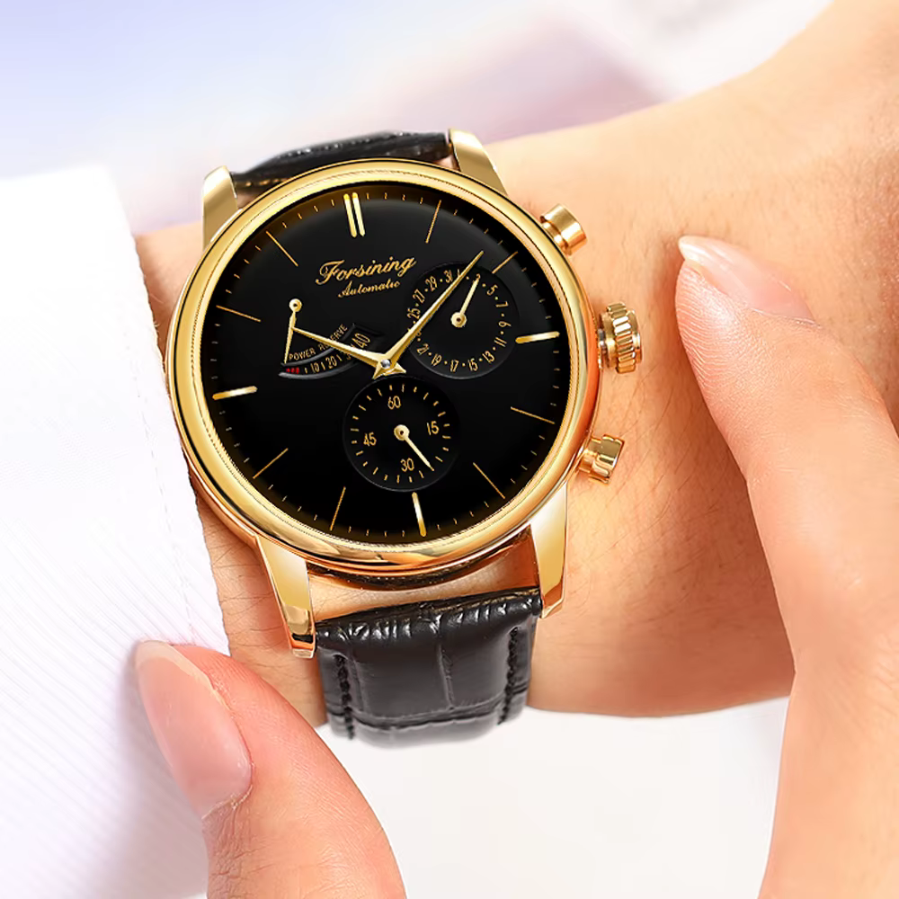 Montre mécanique automatique en cuir pour homme