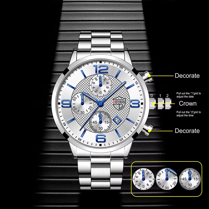 Montre-bracelet à quartz en acier inoxydable pour homme