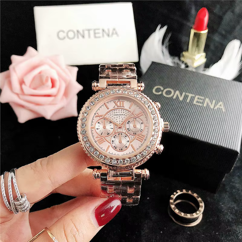 Montre à quartz en acier inoxydable avec biscuits pour femme