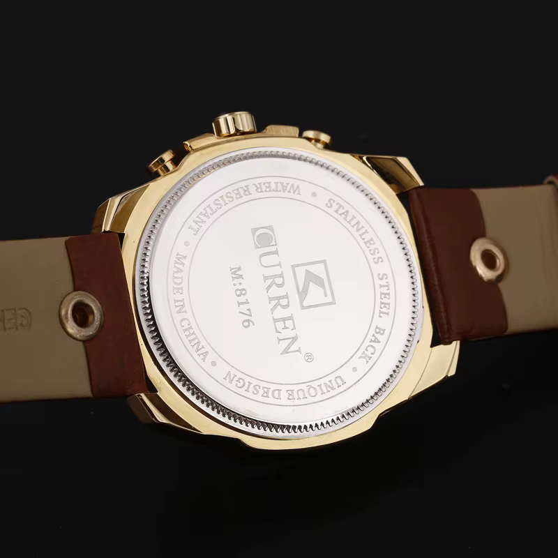 Montres pour hommes Top marque de luxe en cuir doré montre à Quartz