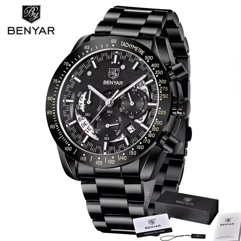 BENYAR mode Sport montre hommes haut de gamme de luxe noir mâle chronographe horloge militaire en acier inoxydable étanche montre-bracelet 5120