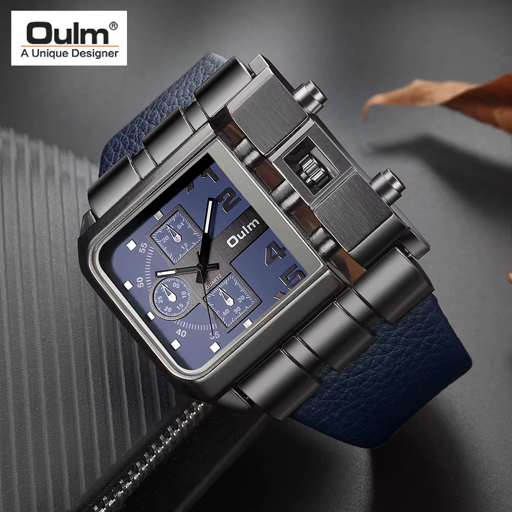Oulm – montre à grand cadran carré en cuir PU pour homme
