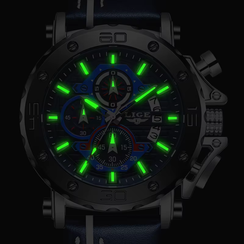 2025 LIGE nouvelles montres pour hommes Top marque de luxe grand cadran montre à Quartz militaire en cuir étanche Sport montre-bracelet Relogio Masculino