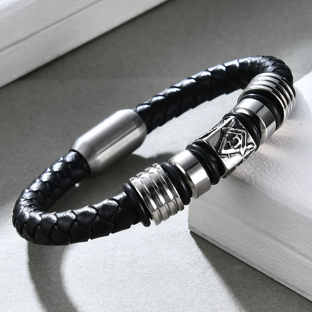 Bracelet en cuir véritable avec boucle magnétique pour homme
