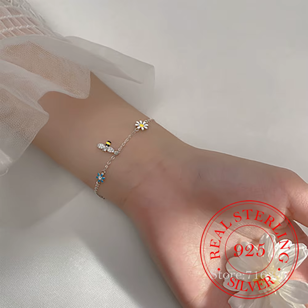 Bracelet à breloques marguerite abeille en argent Sterling 925 pour femmes et filles, Bijoux tendance de fête de mariage, accessoires de Bijoux de luxe