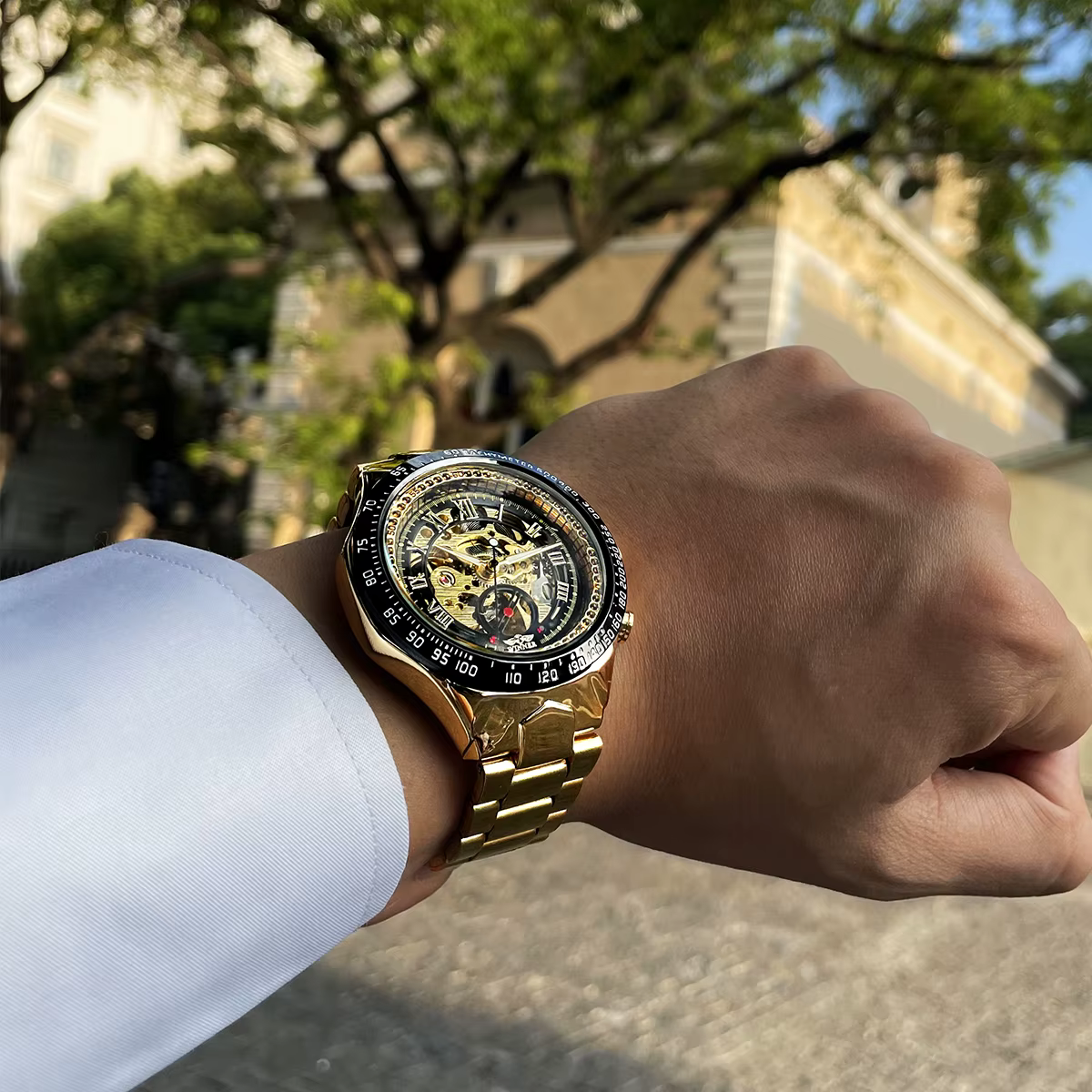 Gagnant mécanique Sport Design lunette Montre de mode hommes montres haut de gamme de luxe