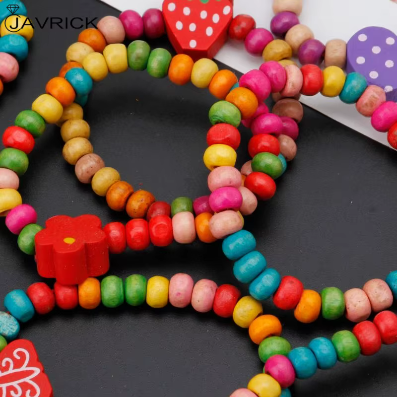 12 pièces/ensemble Bracelets en bois colorés petites filles Bracelets Kit enfants bijoux de mode pour les amis de la famille bijoux cadeaux