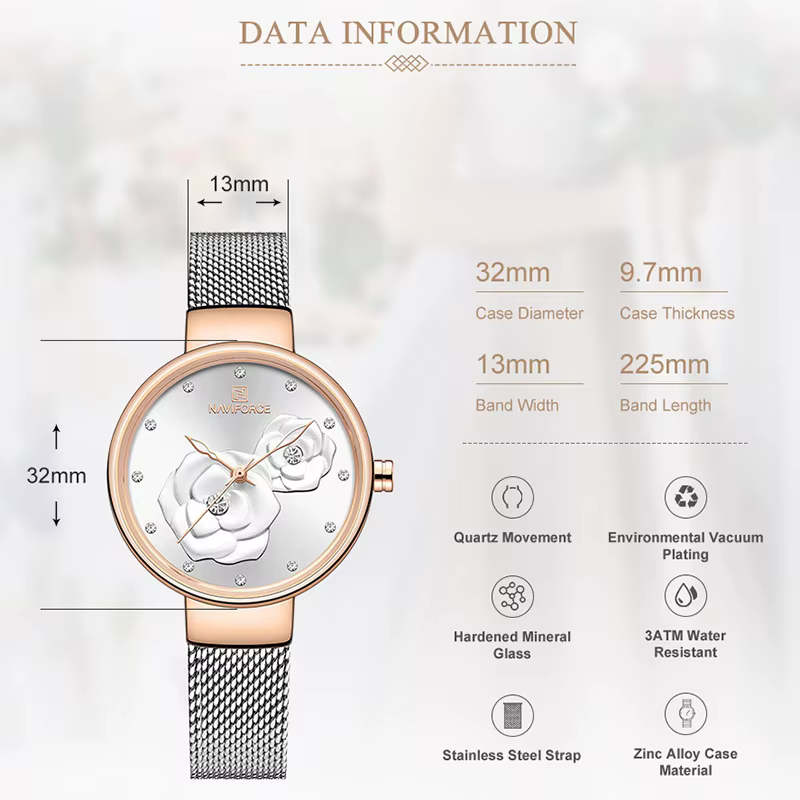 Femmes montre NAVIFORCE haut de gamme marque en acier maille étanche dames montres fleur Quartz femme montre-bracelet charmante fille horloge