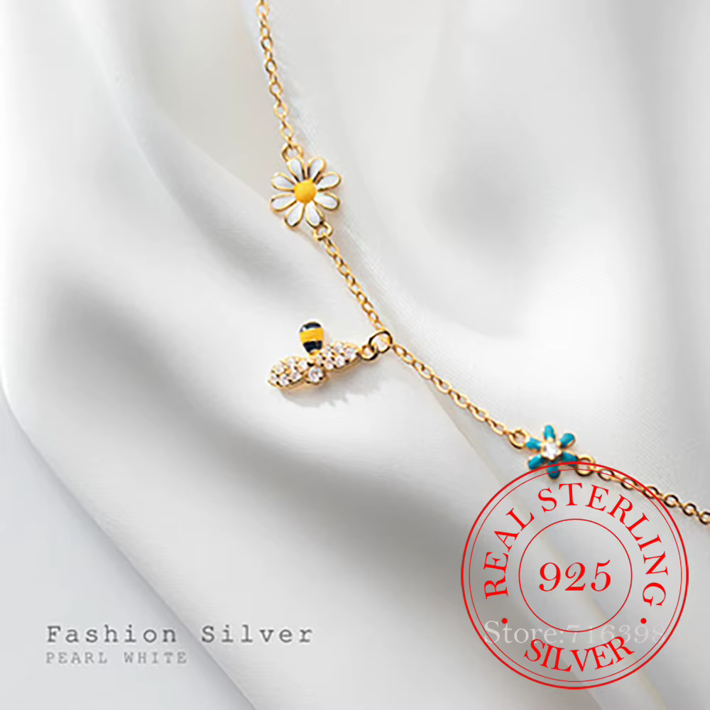 Bracelet à breloques marguerite abeille en argent Sterling 925 pour femmes et filles, Bijoux tendance de fête de mariage, accessoires de Bijoux de luxe