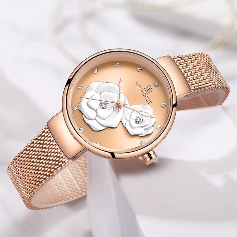 Femmes montre NAVIFORCE haut de gamme marque en acier maille étanche dames montres fleur Quartz femme montre-bracelet charmante fille horloge