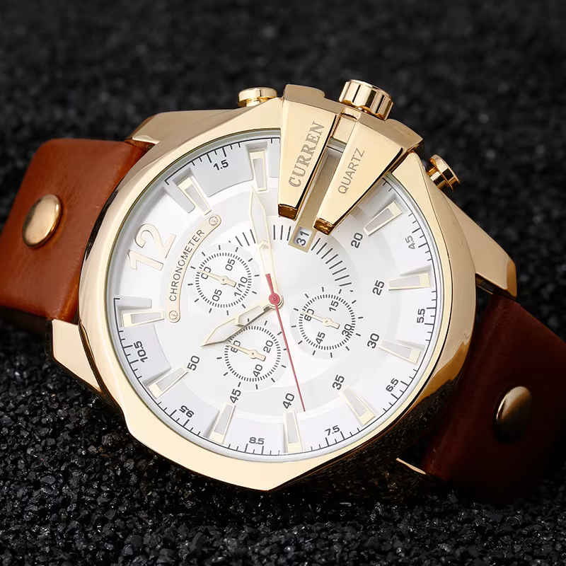 Montres pour hommes Top marque de luxe en cuir doré montre à Quartz