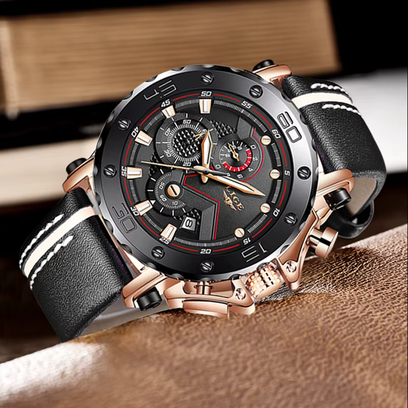 2025 mode Sport hommes montres LIGE Top marque de luxe grand cadran militaire Quartz horloge en cuir étanche