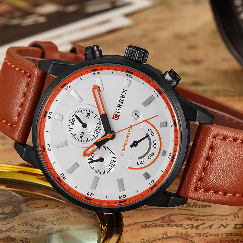 CURREN – montre-bracelet à Quartz en cuir véritable pour homme