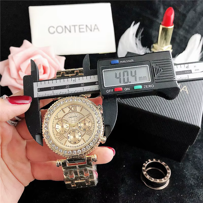 Montre à quartz en acier inoxydable avec biscuits pour femme