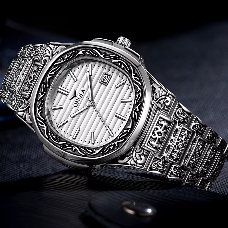 ONOLA rétro haut de gamme montre à Quartz hommes montre-bracelet étanche mode décontracté doré classique calendrier