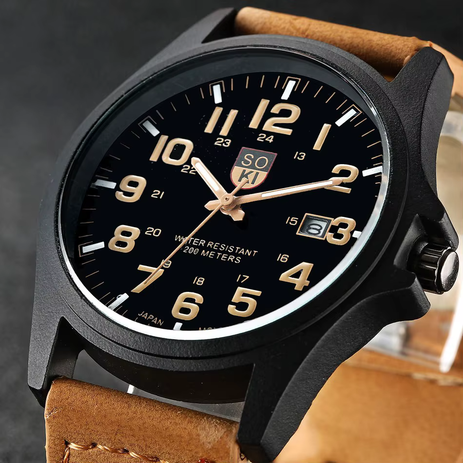 Offres spéciales montres pour hommes en cuir mat Quartz homme montre-bracelet Date calendrier montre décontractée