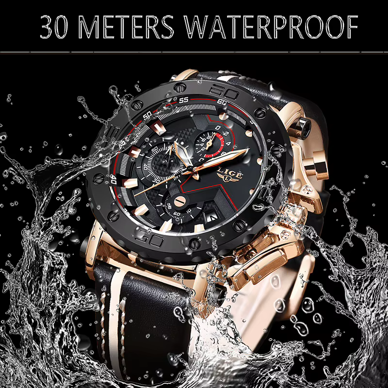 2025 mode Sport hommes montres LIGE Top marque de luxe grand cadran militaire Quartz horloge en cuir étanche